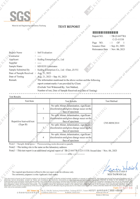 Test Report - Tấm Laminate KD ECO+ - Công Ty TNHH Keding Việt Nam